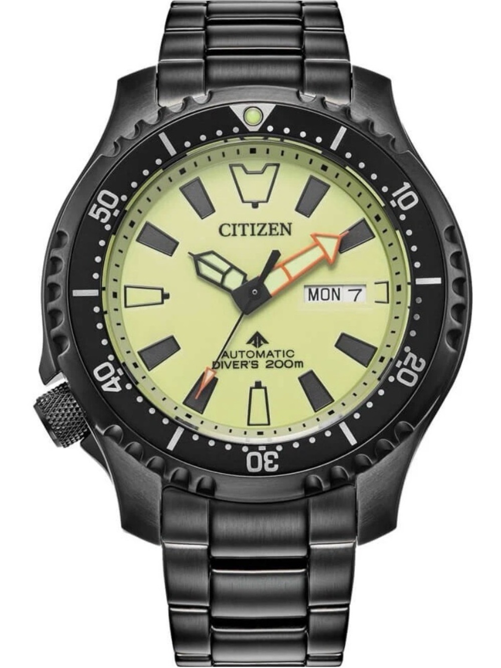 Citizen pro master dive Black Steel Dive Watch with Lime Dial men’s watch
